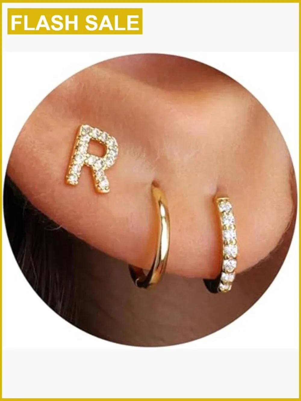 3 Pair Hypoallergenic Earring Set for Women Girls - Hoop CZ Initial Studs -